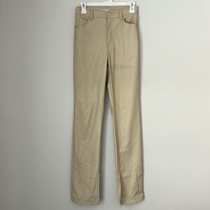 Zara Cream High Rise Split Hem Slim Straight Faux Leather Pant Size 2